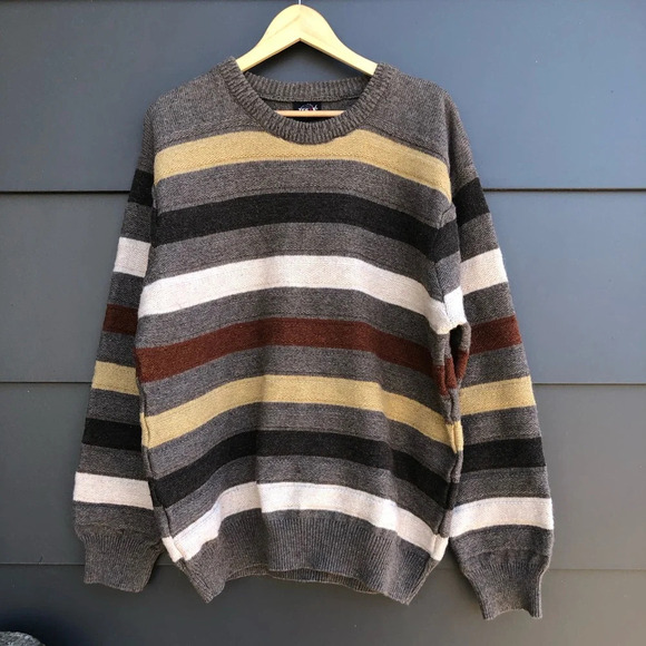 Vintage Wool mix Crew Neck Multicoloured Striped Sweater - Tee XX - XXL - Picture 1 of 5